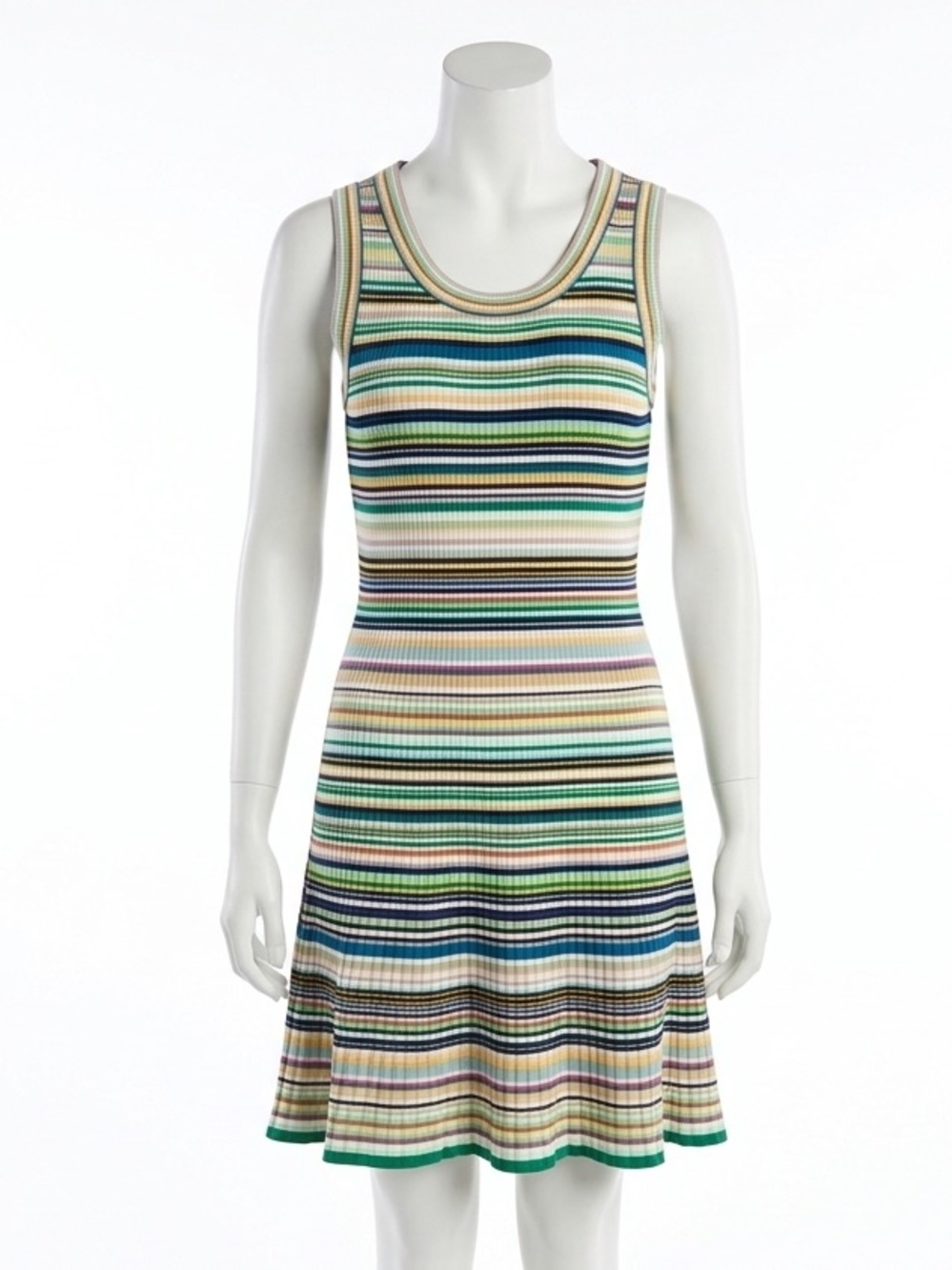 Milly Striped Ribbed Knit Fit Flare Dress Sleeveless Multicolor Women Size Large